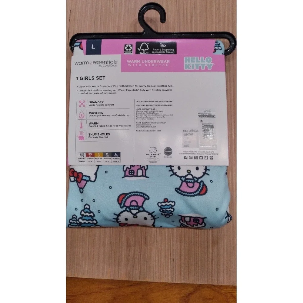 Hello Kitty Cuddl Duds Warm Essentials Warm Underwear With Stretch Size Large